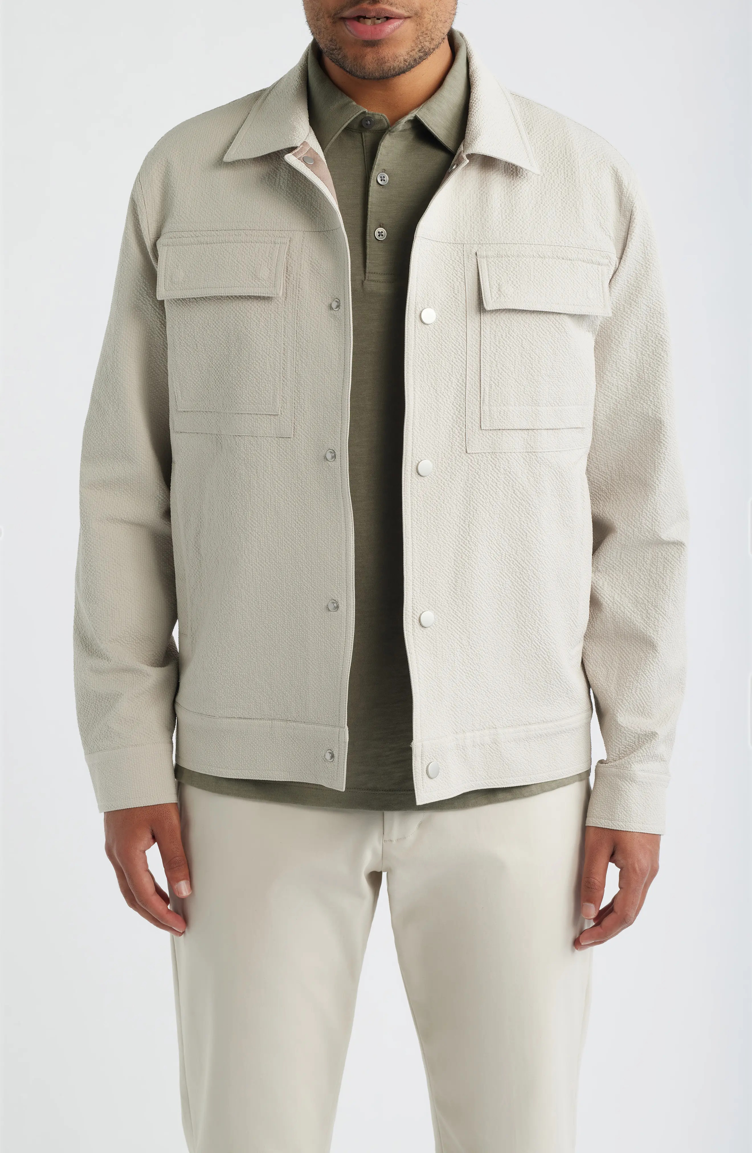 Robert Barakett Croft Textured Shirt Jacket in Moonstone at Nordstrom, Size Large | Nordstrom