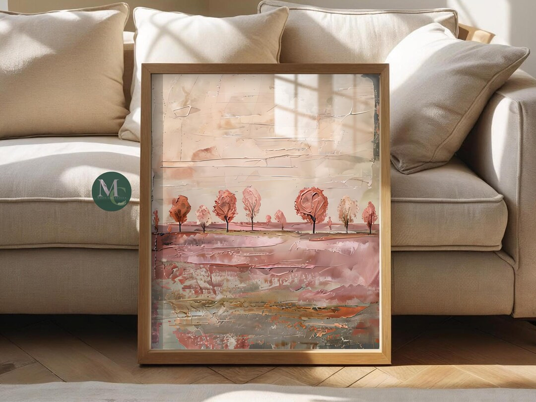 Autumn Trees Dusty Rose Impasto Printable Wall Art, Abstract Autumn Landscape Print, Fall Foliage... | Etsy (US)