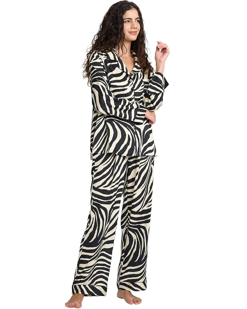 Womens Silk Satin Pajamas Set Button Down 2 Piece Pjs Long Sleeve Oversized Sleepwear with Pocket... | Amazon (US)