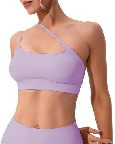 QUOJIZY Womens One Shoulder Sports Bra Open Back Workout Top with Built in Bra Adjustable Spaghetti Strap YogaCrop Tank Top Purple | Amazon (US)