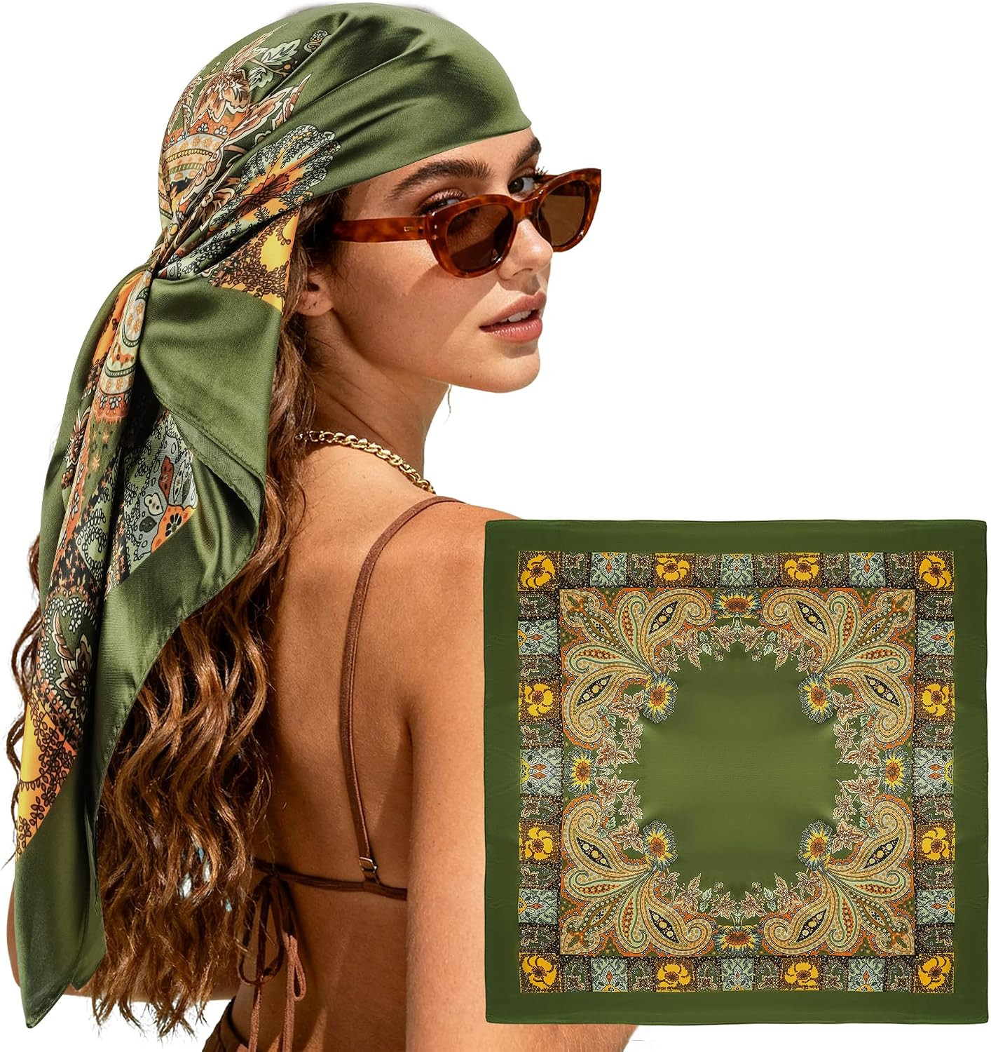 Large Square Head Scarf Bandana - 35" Satin Hair Scarf for Women Like Silk Scarf Fashion Hair Wrapping | Amazon (US)