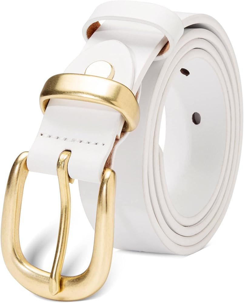 Womens Belts for Jeans 1.1" Width Ladies Belts for Dresses Full Grain Leather Gold Buckle Belt Gi... | Amazon (US)