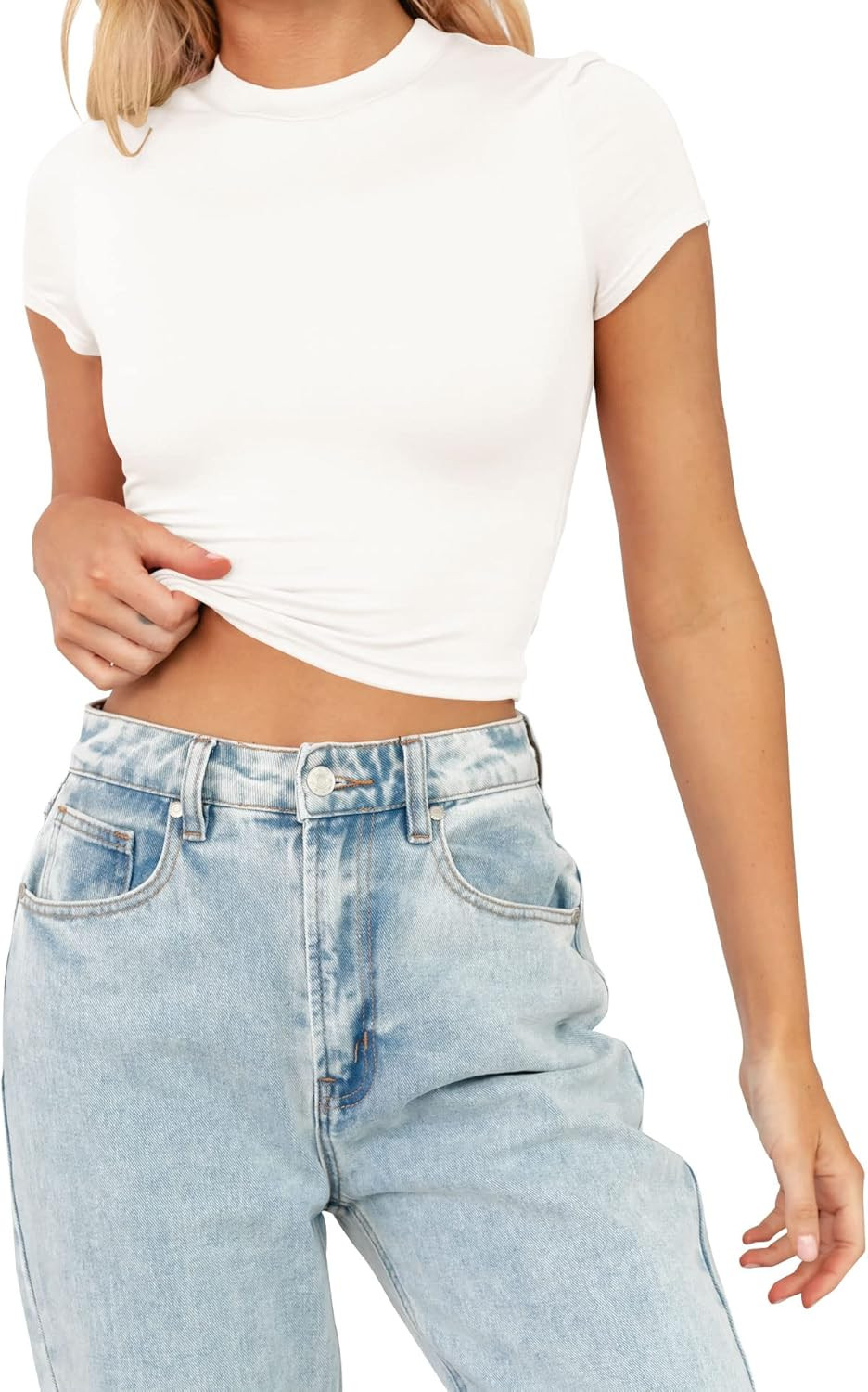 TECREW Womens Summer Short Sleeve Cute Crop Tops Casual Basic Crewneck Slim Fit T-Shirts | Amazon (US)