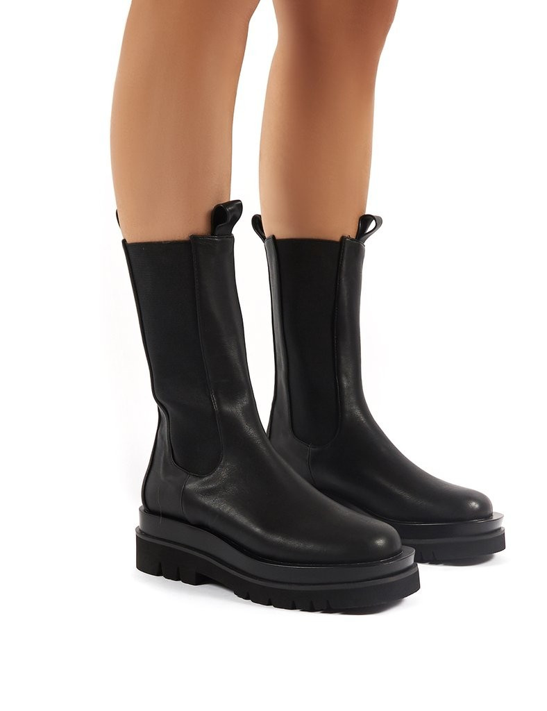 Dope Black PU Chunky Sole Chelsea Ankle Boots | Public Desire