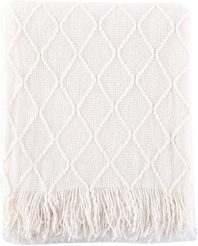 BATTILO HOME Cream Throw Blanket for Couch, Boho Bedroom Decor Throws, Decorative White Throw for... | Amazon (US)