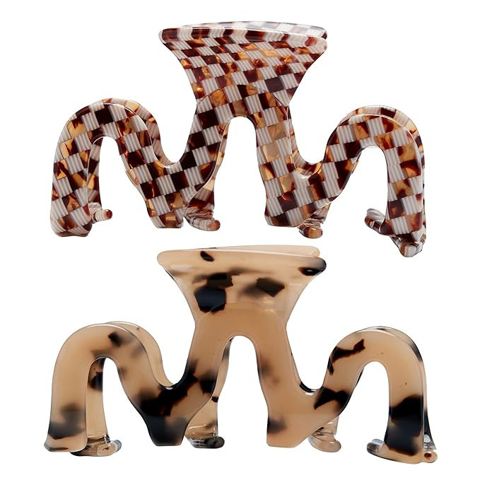 Large Tortoise Shell 3.5 Inch Cellulose Acetate Checkered Hair Claw Clips French Design Hair Jaw ... | Amazon (US)