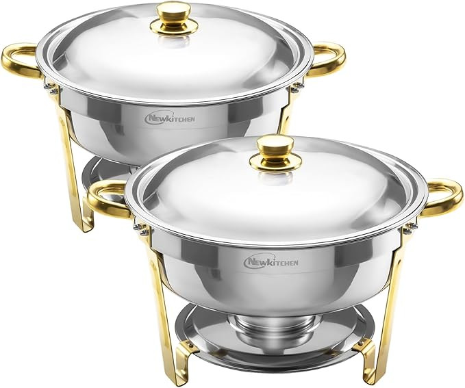 Chafing Dishes for Buffet 2 Pack, 6QT Round Chafing Dishes for Buffet [Elegant Gold and Silver Co... | Amazon (US)
