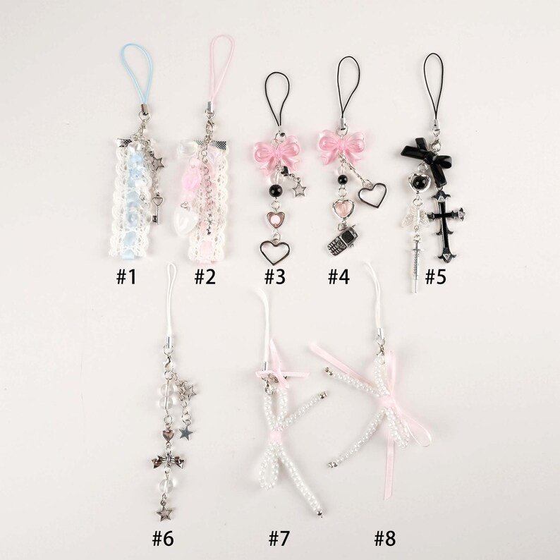 8-Style Y2k Aesthetic Beaded Phone Strap, Camera Wrist, Kpop Album Binder Charm, Pearl Phone Char... | Etsy (US)