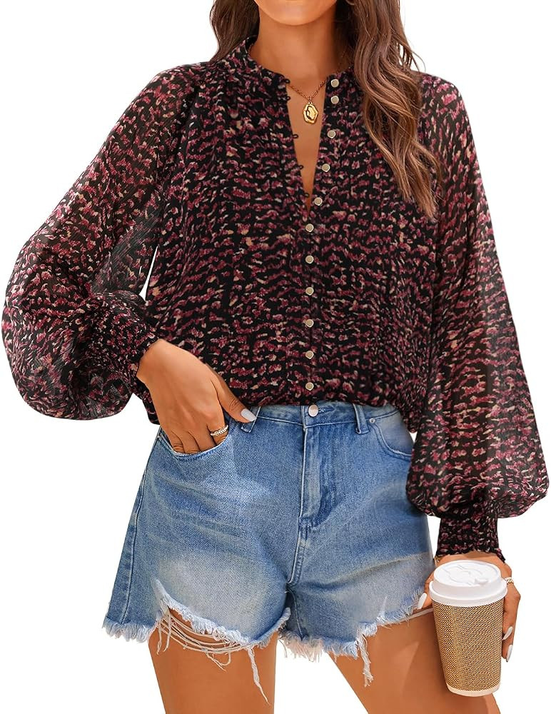 ZESICA Womens Floral Print Long Sleeve Button Down Boho Top | Amazon (US)