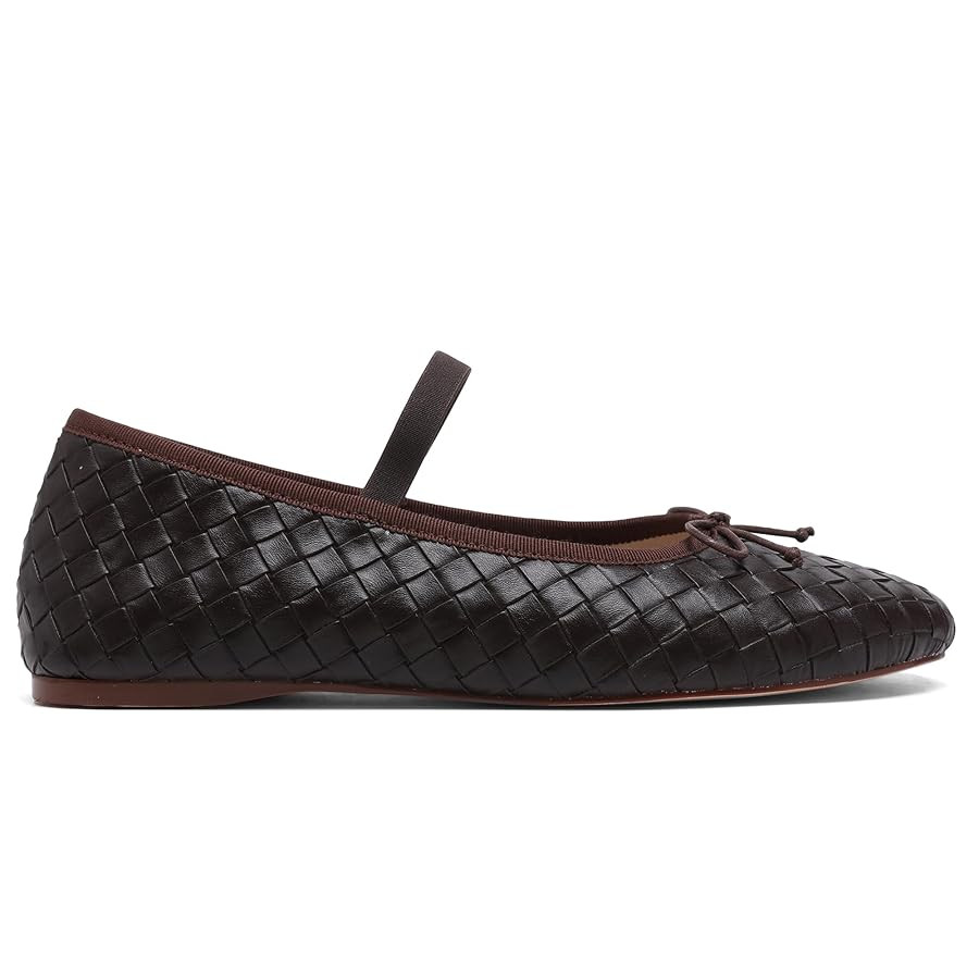 Woven Ballet Flats for Women Almond Toe Mary Jane Flats Stretch Band Bow Ballerina Shoes | Amazon (US)