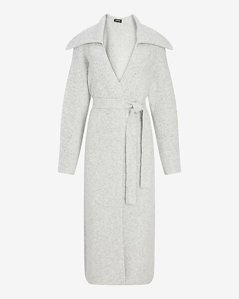 Ribbed Collared Belted Duster Cardigan | Express