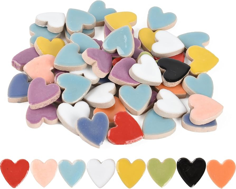 Heart Shaped Mosaic Tiles 200g, DIY Making Creative Ceramic Mosaic Tiles for DIY Craft Valentine'... | Amazon (US)