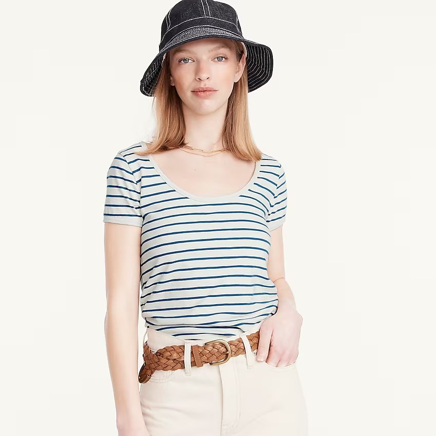 '90s cropped organic slub cotton scoopneck T-shirt in stripe | J.Crew US