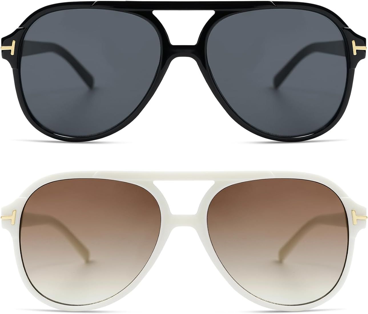 HERJOUR Retro Square Aviator Sunglasses Womens Mens 70s Classic Vintage Oversized Sun Glasses AR8... | Amazon (US)