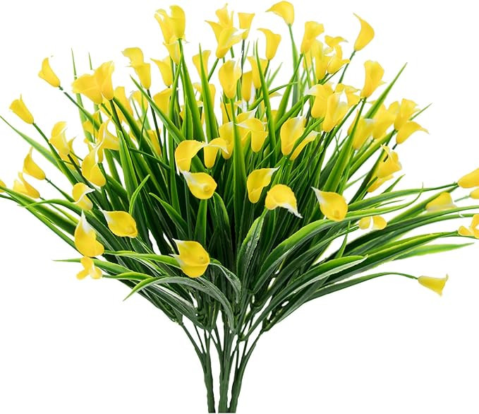 Artificial Flowers Outdoor Yellow Calla Lily Fake Plants Faux Shrubs Plastic Greenery Wholesale A... | Amazon (US)