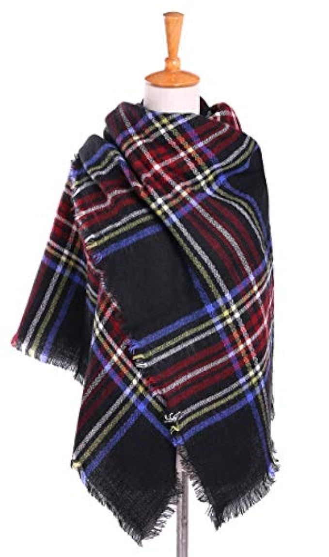 Bess Bridal Women's Plaid Blanket Winter Scarf Warm Cozy Tartan Wrap Oversized Shawl Cape | Amazon (US)