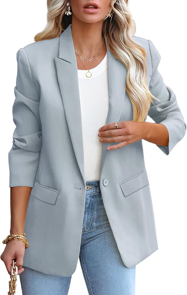 Womens Casual Loose Blazers Long Sleeve Pockets Work Office Jacket Blazer | Amazon (US)