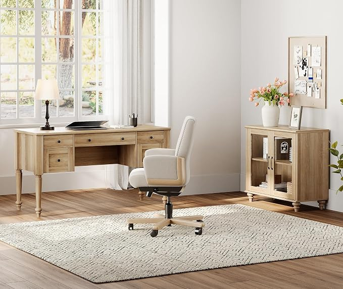 WAMPAT Home Office Furniture Set, 56'' Executive Desk with Charging Station, Farmhouse Cabinet wi... | Amazon (US)