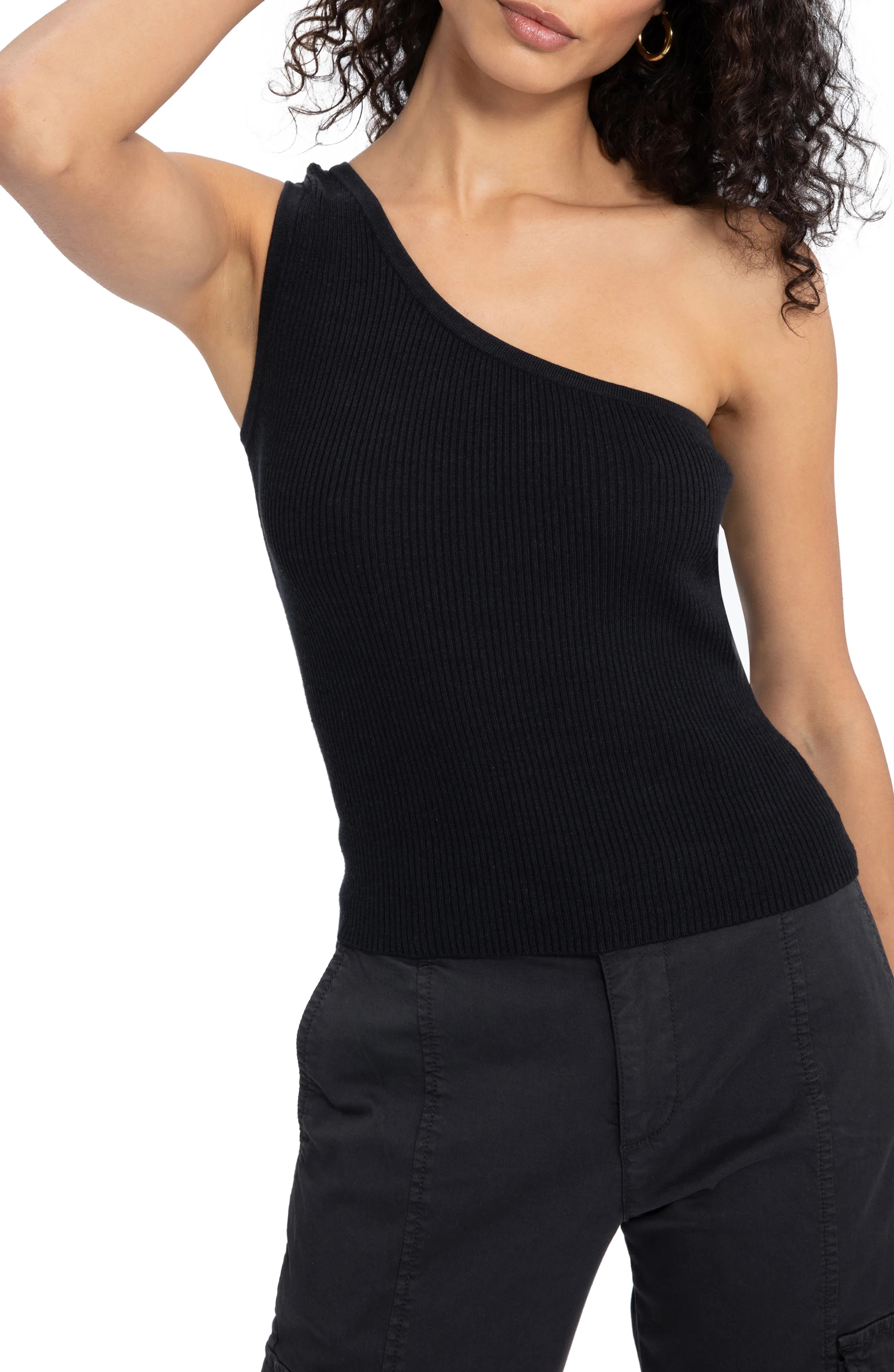 Sanctuary All Day One-Shoulder Top in Black at Nordstrom, Size Small | Nordstrom