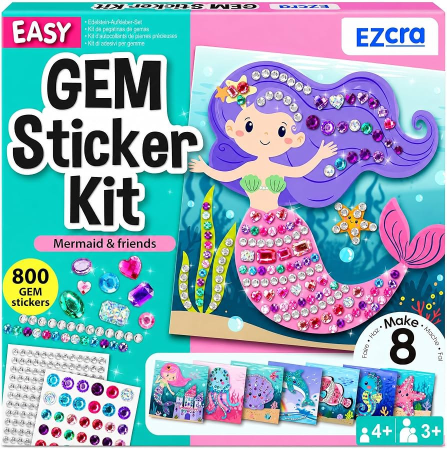 EZCRA Mermaid Gem Sticker Kit for Kids - 800 Stickers, 8 Underwater Themes | Amazon (US)