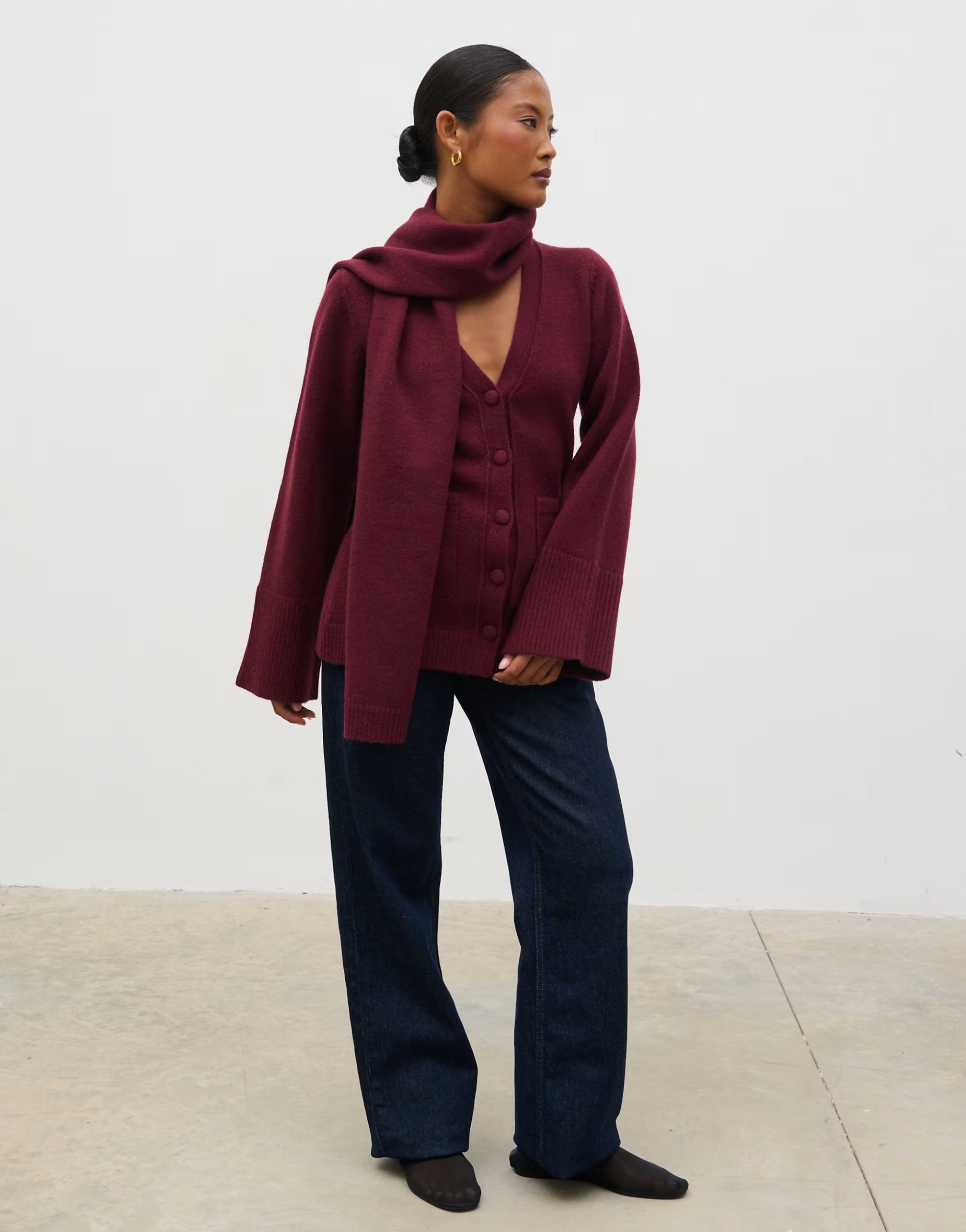 Pretty Lavish scarf knit cardigan in burgundy | ASOS (Global)