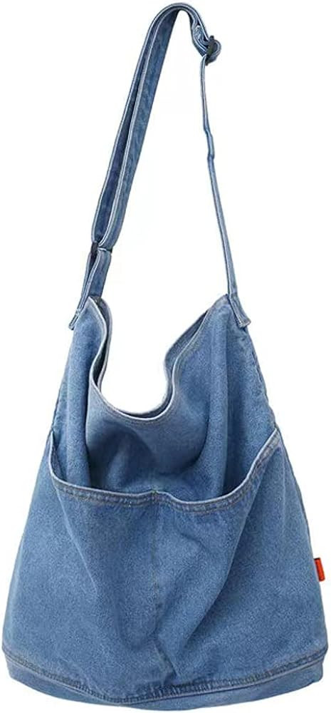 ROUROU Denim Shoulder Bag for Women Hobo Tote Bag Casual Canvas Bag Retro Crossbody Bag Large Cap... | Amazon (US)