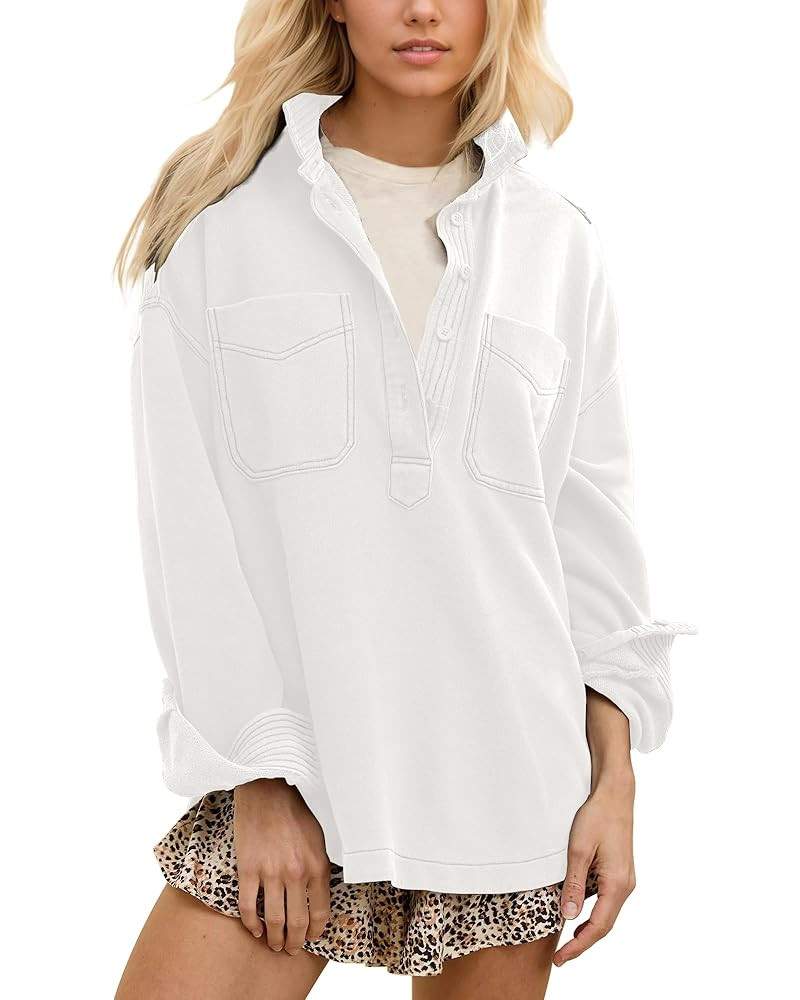 Locachy Women's Casual Oversized Polo Neck Sweatshirt Lapel Long Sleeve Button Pullover Tops Fash... | Amazon (US)