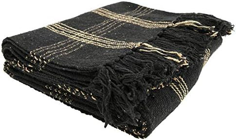 Creative Co-op DF3609 Plaid Black & Tan Fringed Woven Cotton Blend Throw, Black | Amazon (US)
