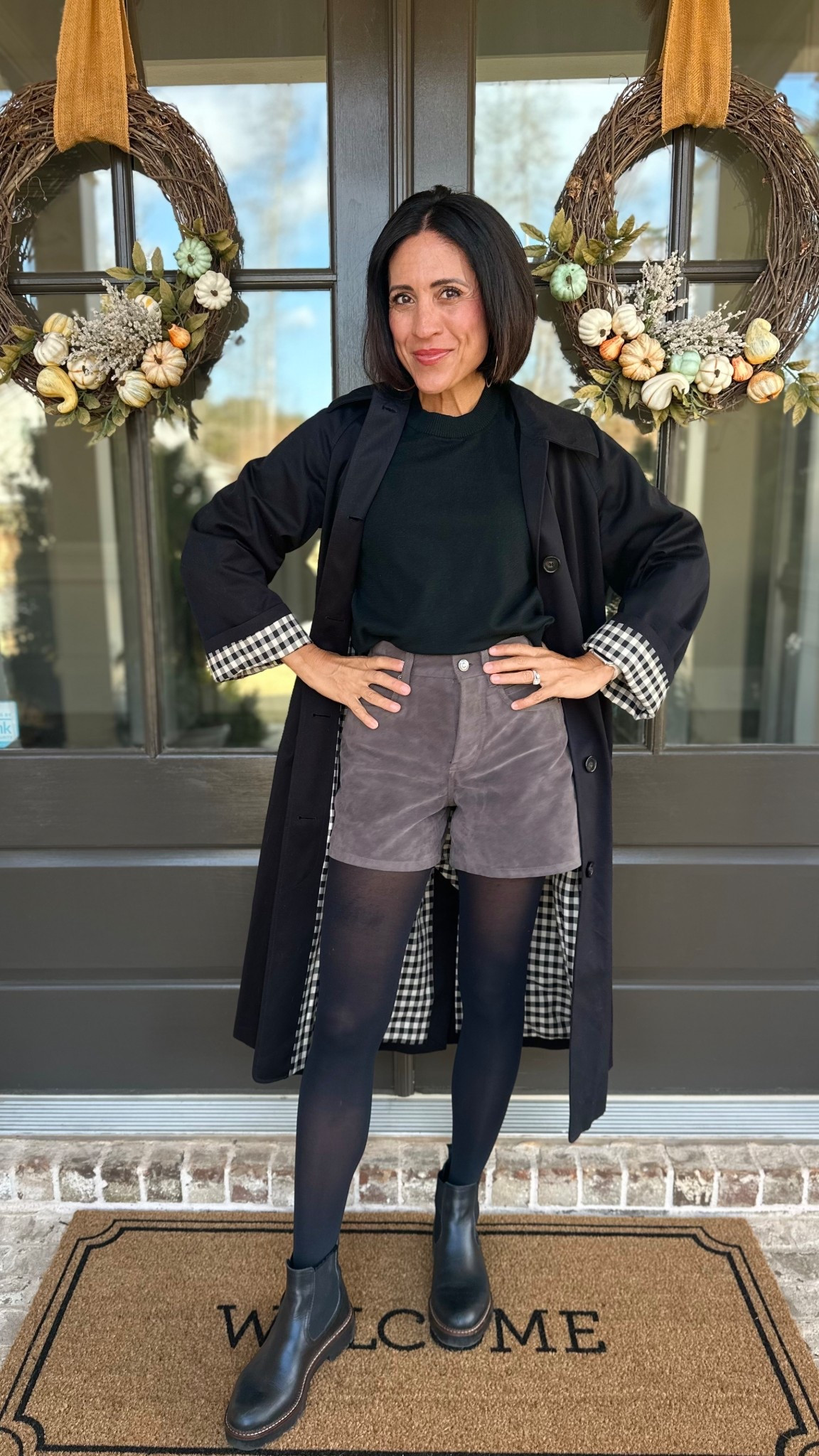 Fall church outfit of the day 🍂
Suede shorts + a timeless black sweater + my favorite trench-style fall/winter coat = the perfect Thanksgiving-ready look. Cozy, classy, and so easy for trending moms who love effortless style. If you’re looking for inspo on how to style trends this season but don’t want to look like a teenager, this season, this is your sign 🤎✨

#LTKootd #LTKgrwm #LTKOver40