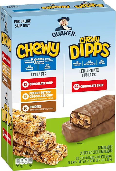 Quaker Chewy Granola Bars, Chewy & Dipps Variety Pack, (58 Bars), Whole Grains, No Artificial Fla... | Amazon (US)