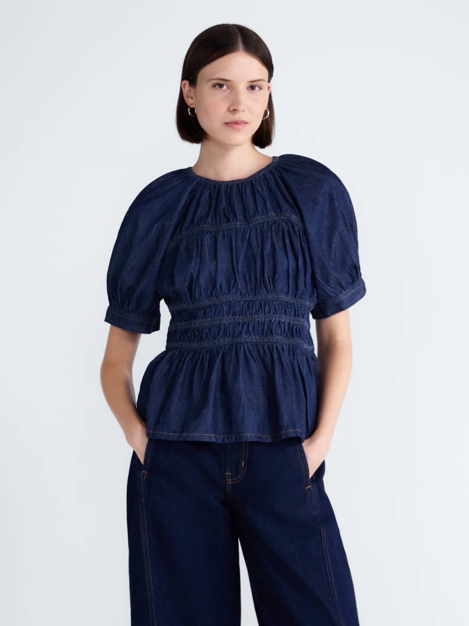 Free Assembly Women's Smocked Cotton Top with Peplum Hem, Sizes XS-XXL | Walmart (US)