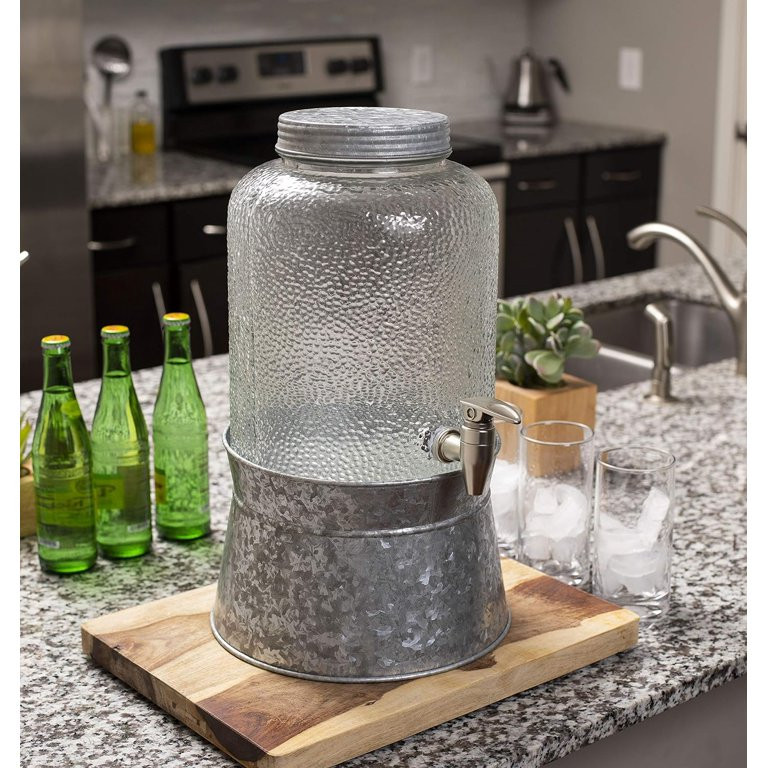 2.5 Gallon Pebbled Glass Beverage Dispenser with Galvanized Stand - Lid - Spigot - Decorative Rou... | Walmart (US)