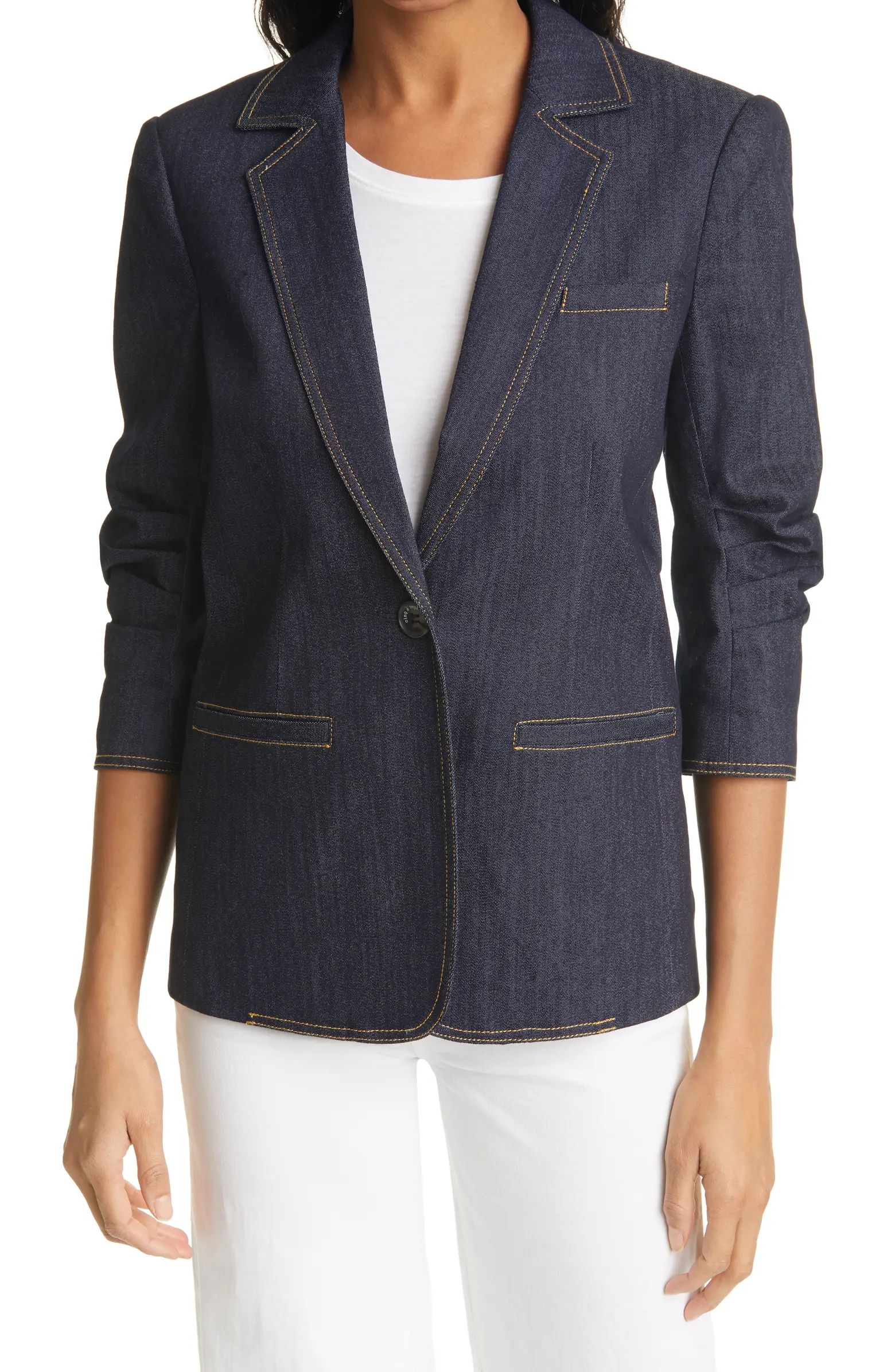 Khloe Ruched Sleeve Denim Blazer | Nordstrom