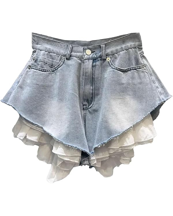 Women's Casual Denim Shorts Multi Layer Ruffles Patchwork Sexy Party Short Jeans | Amazon (US)