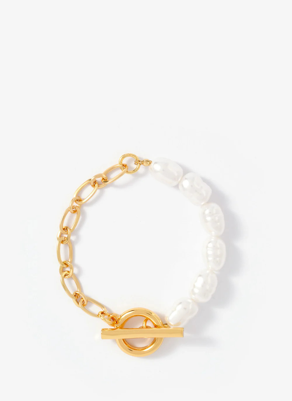 Gold Tone Chain & Pearl T-Bar Bracelet | Mint Velvet