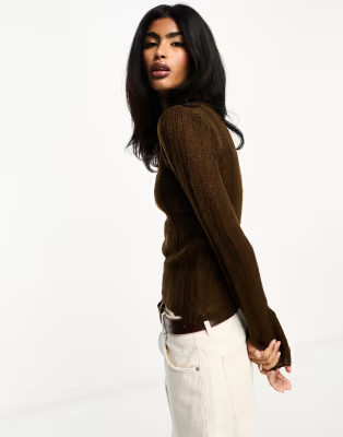 ASOS DESIGN knitted jumper in sheer rib in chocolate | ASOS (Global)