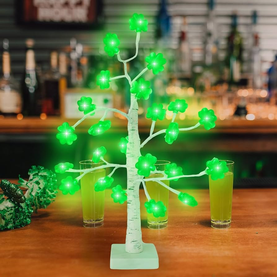 St. Patrick's Day Lighted Shamrock Tree Lights, 23.6" Artificial Birch Tree with 24 Led Clover Li... | Amazon (US)