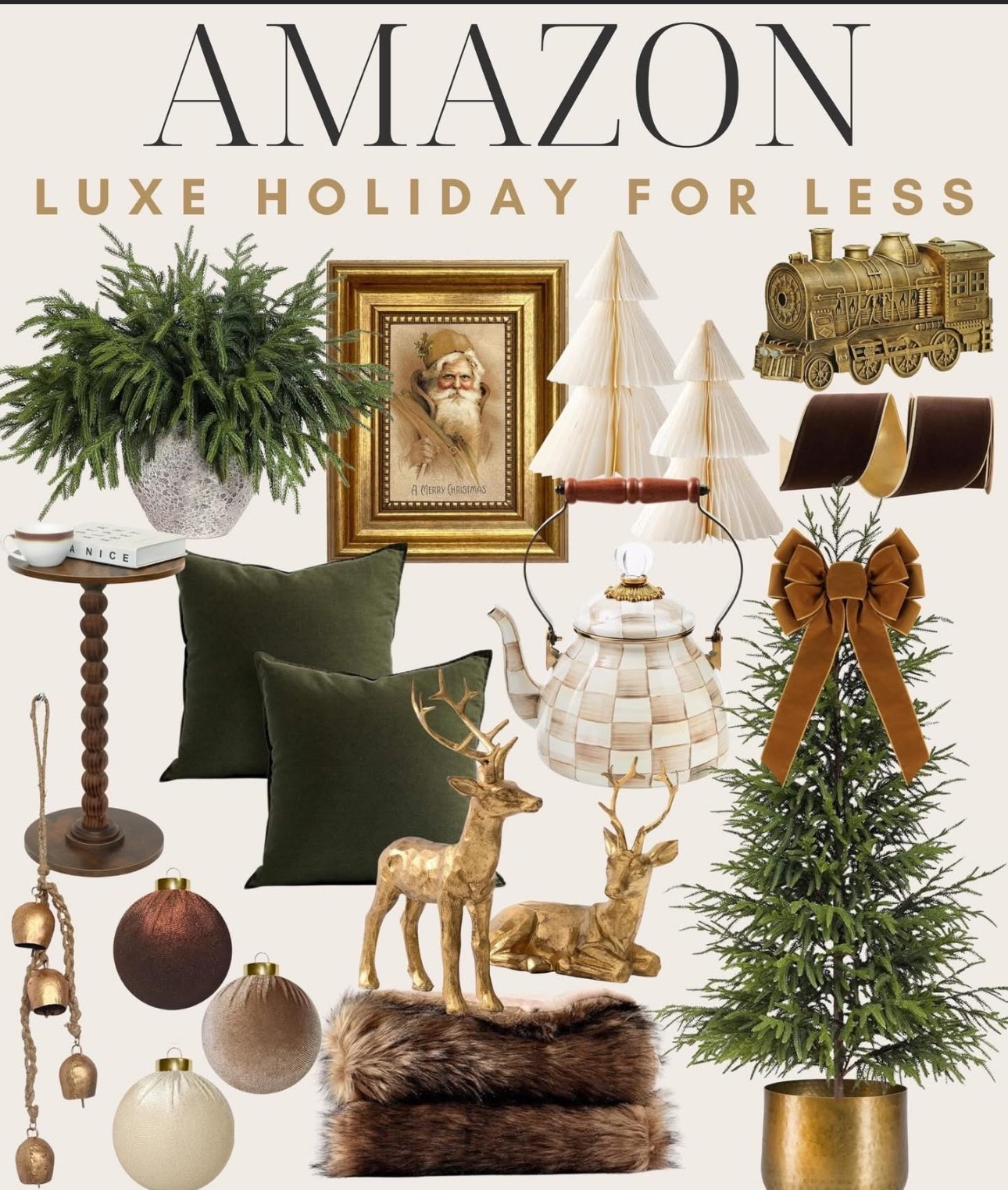 AMAZON FINDS …
What an amazing found. I’m so excited to share this with you. This year a neutral Christmas decor and a big bow on your Christmas tree 🌲 should be the vibe. 
#pillows 
#deers
#sidetable 
#ribbons 
#vintage 

#LTKHome #LTKHoliday #LTKSaleAlert