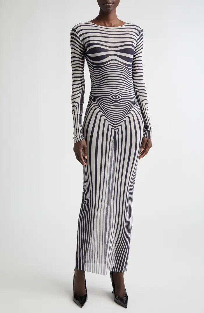 Re-Edition Body Morphing Trompe l'Oeil Long Sleeve Mesh Dress | Nordstrom