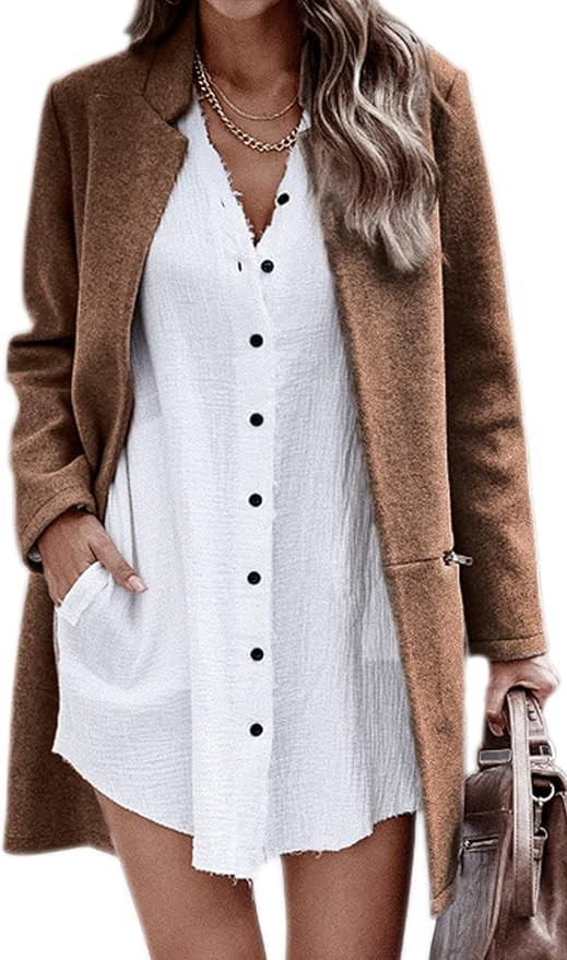 Angashion Women’s Coat, Long Sleeve Stand Collar Cardigan Mid-Long Open Front Outwear Overcoat ... | Amazon (US)