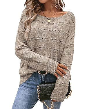 Sweaters for Women Long Sleeve Boat Neck Soft Oversized Pullover Sweater Tops | Amazon (US)