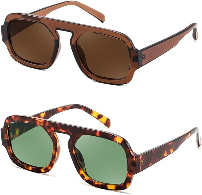 FEISEDY Retro Square Aviator Sunglasses Women Men 70s Vintage Trendy Plastic Frame Sun Glasses B4... | Amazon (US)