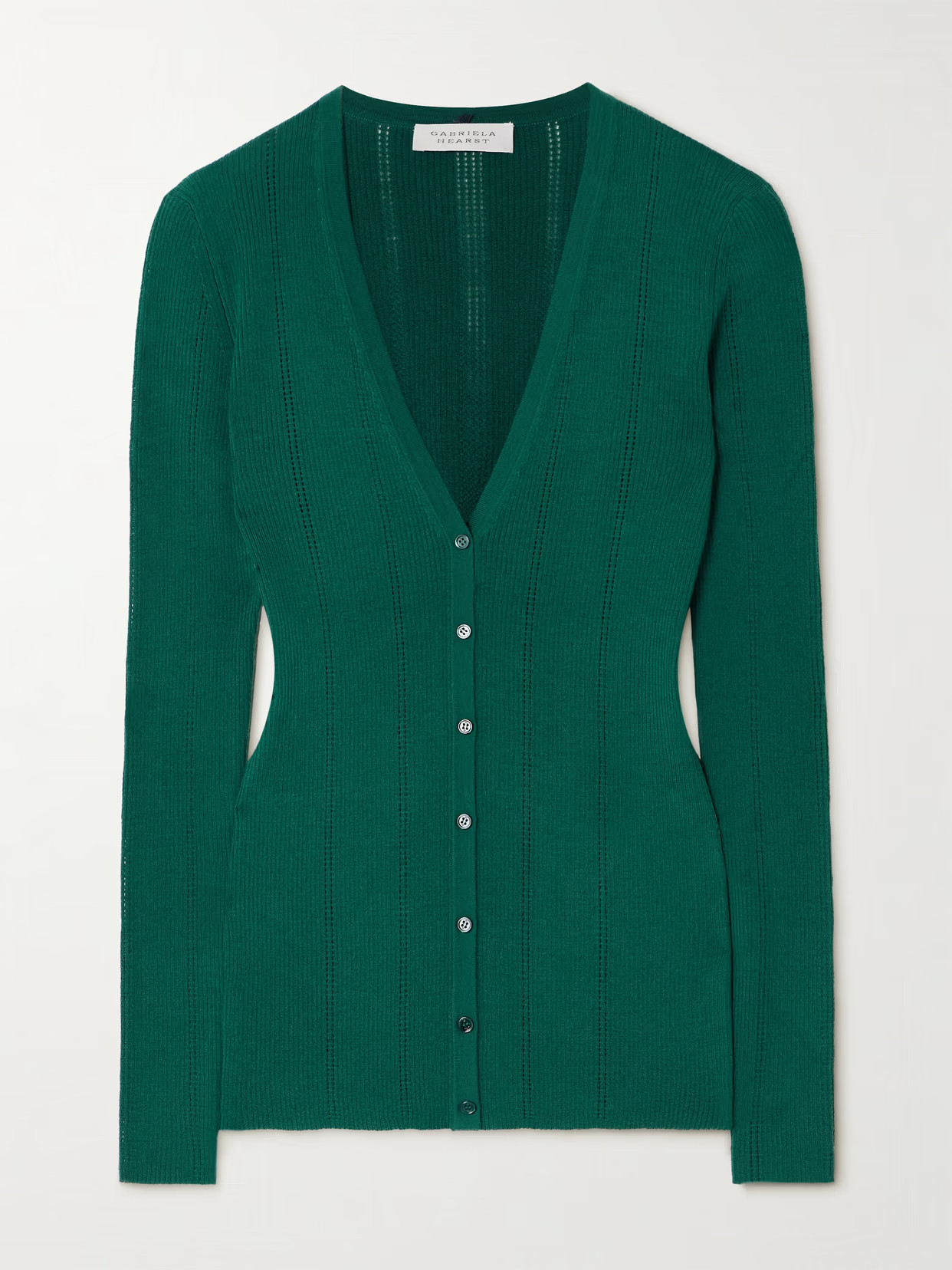 Gabriela Hearst - Lillian Pointelle-knit Wool Cardigan - Emerald - large | NET-A-PORTER APAC