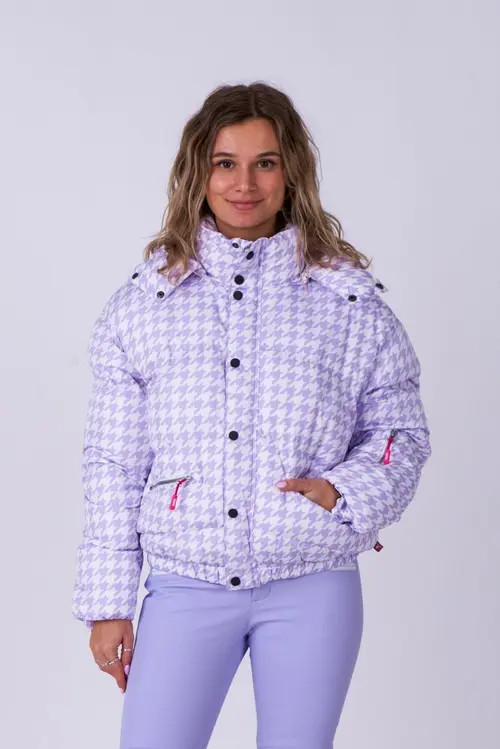OOSC Chic Puffer Jacket - Houndstooth in Purple at Nordstrom, Size Large | Nordstrom