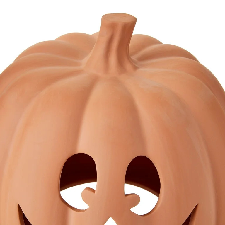 Clay Jack-o'-Lantern Tabletop Fall Halloween Decor, Brown, 9", by Way To Celebrate | Walmart (US)