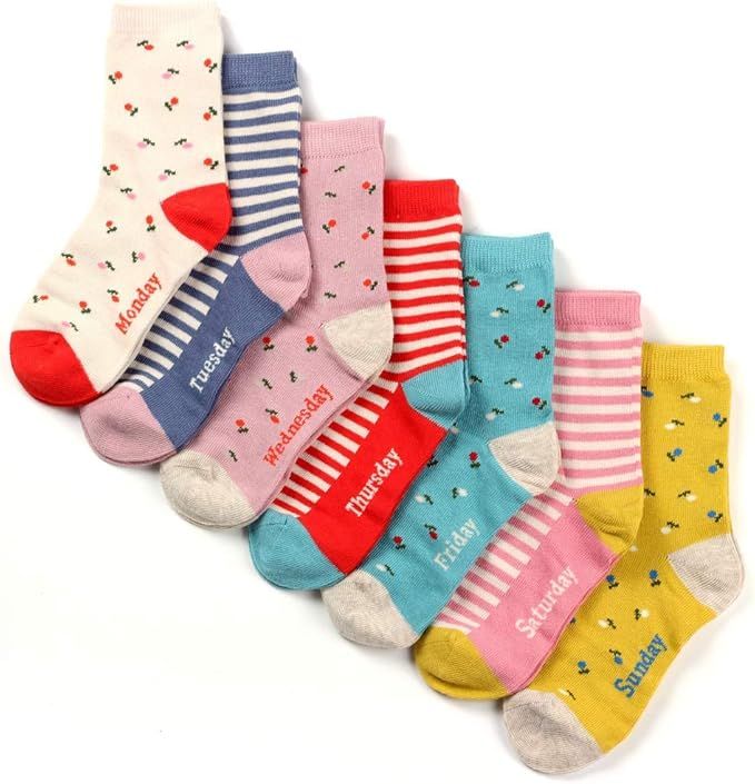 COTTON DAY 7 Days of the Week Gift Box Kids Girls Short Socks Cute Animal Floral Stripes Stars Se... | Amazon (US)