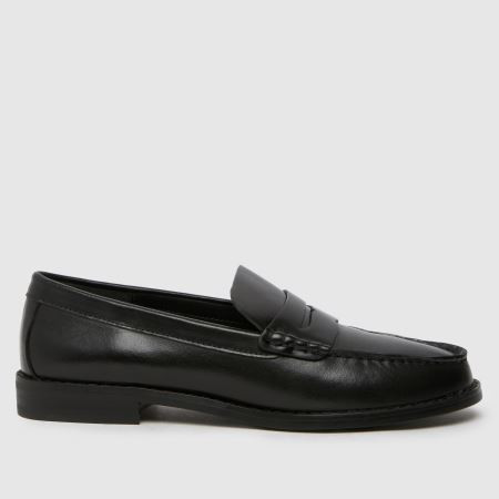 Womens Black schuh Lillian Leather Penny Loafer Flat Shoes | schuh | Schuh