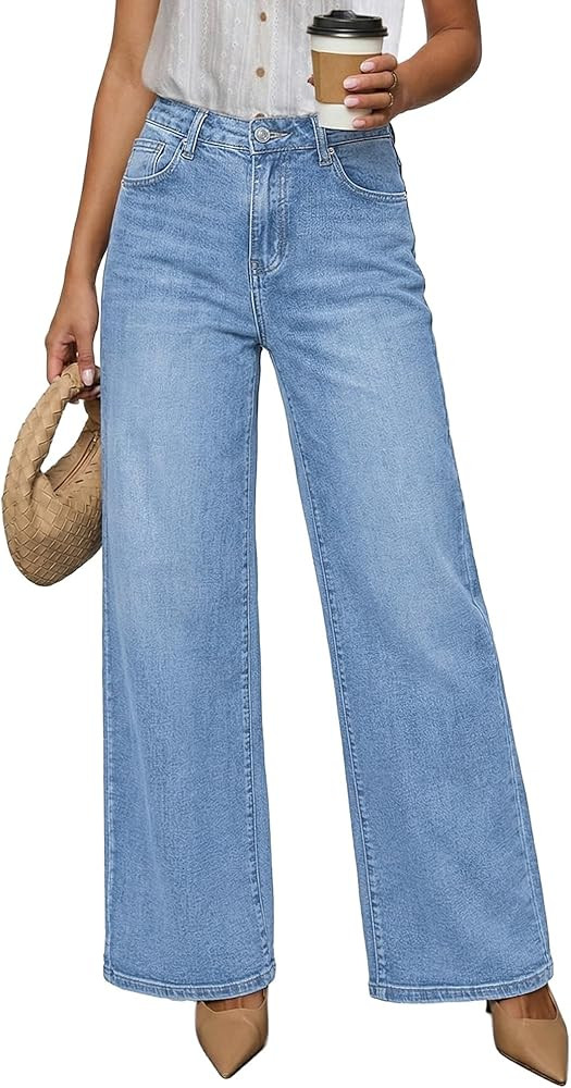 LookbookStore Fall Jeans for Women Womens Stretch Jeans High Rise Stretch Jeans for Women High Waisted Wide Trouser Jean for Women Fresh Bright Blue Size X-Large Fits US Size 16 - Size 18 | Amazon (US)