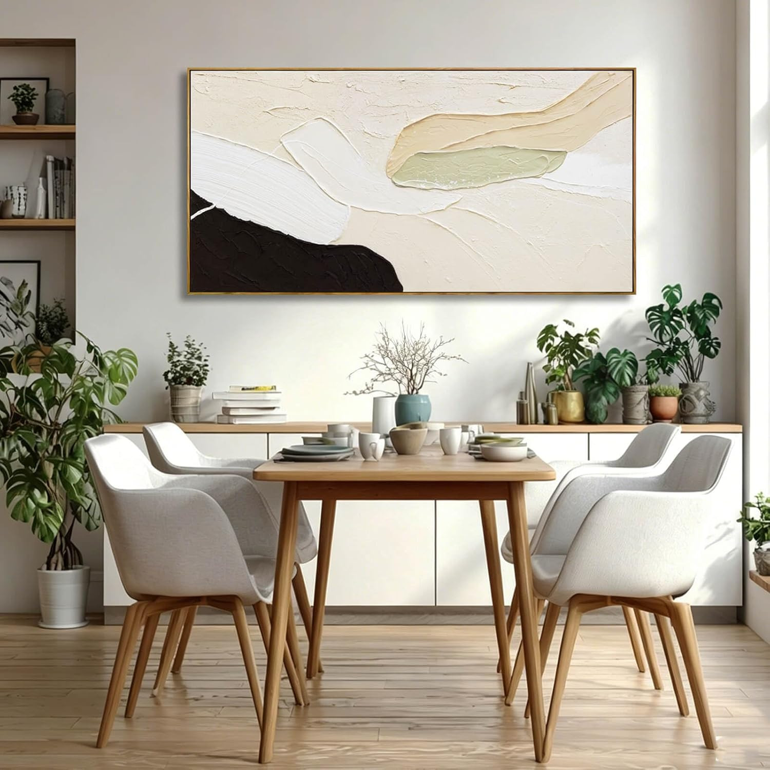 Framed Canvas Print Wall Art,Abstract Modern Art Decorative,Beige Green Large Artwork,Colorful Te... | Amazon (US)