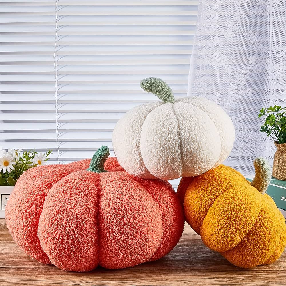 Juexica Halloween Stuffed Pumpkin Fluffy Plush Toy 3D Shaped Decorative Thanksgiving Pillow Soft ... | Amazon (US)